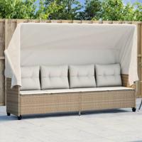 Ligbed met luifel en kussen poly rattanbeige - thumbnail