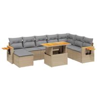 9-delige Loungeset met kussens poly rattan beige - thumbnail