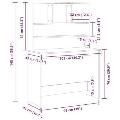 Bureau met schappen 102x45x148 cm bewerkt hout zwart eikenkleur