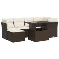 7-delige Loungeset met kussens poly rattan bruin - thumbnail