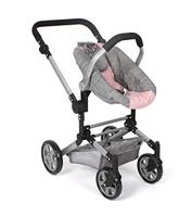 Combi-poppenwagen Linus Plus - Melange Grijs Roze - thumbnail