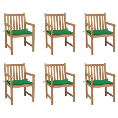 Tuinstoelen 6 st met groene kussens massief teakhout