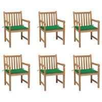 Tuinstoelen 6 st met groene kussens massief teakhout - thumbnail