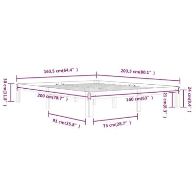 Bedframe massief hout wit 120x190 cm
