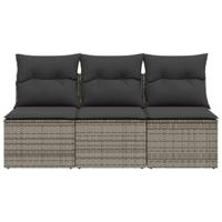 Tuinbank 3-zits met kussens poly rattan grijs - thumbnail