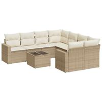 9-delige Loungeset met kussens poly rattan beige - thumbnail