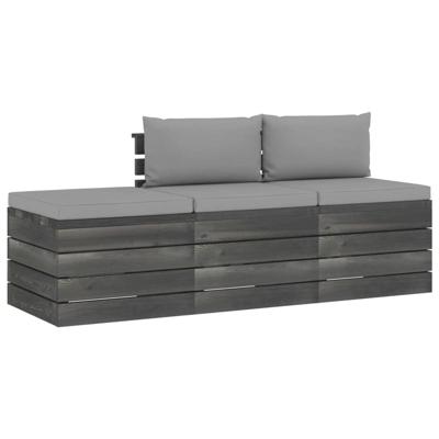 vidaXL 3-delige Loungeset met kussens pallet massief grenenhout