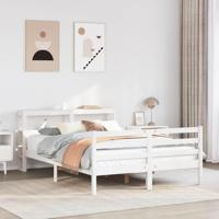 Bedframe met hoofdbord massief grenenhout wit 150x200 cm - thumbnail