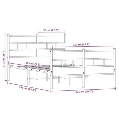 Bedframe zonder matras metaal gerookt eikenkleurig 120x190 cm