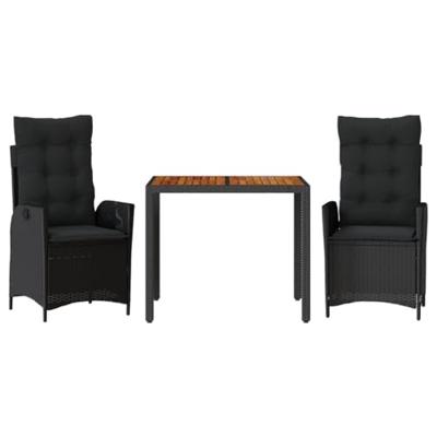 3-delige Tuinset met kussens poly rattan zwart