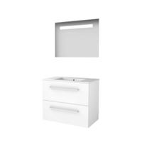 Basic-Line Economic 46 Badkamermeubelset - 80 x 46 cm - Met Grepen - 2 Lades - Keramische Wastafel - 1 Kraangat - Spiegel met LED Verlichting - Ice White - thumbnail