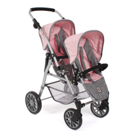 Tweeling Poppenwagen Twinny - Melange Grijs Roze - thumbnail