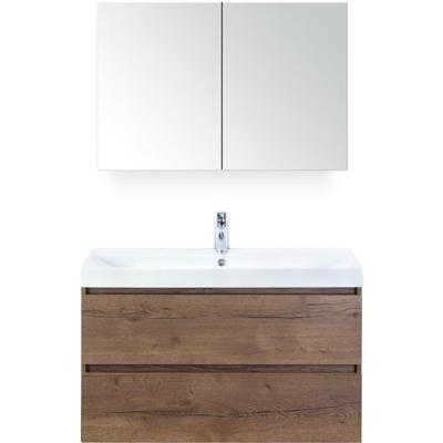 Maxx XL Badmeubelset 100 cm - Tabacco - Wastafel Just 1 Kraangat met Spiegelkast