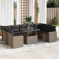 10-delige Loungeset met kussens poly rattan grijs - thumbnail
