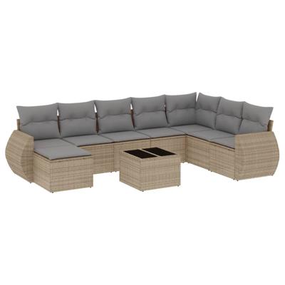 8-delige Loungeset met kussens poly rattan beige