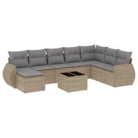 8-delige Loungeset met kussens poly rattan beige - thumbnail