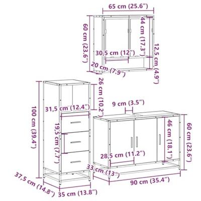 3-delige Badkamermeubelset bewerkt hout sonoma eikenkleurig