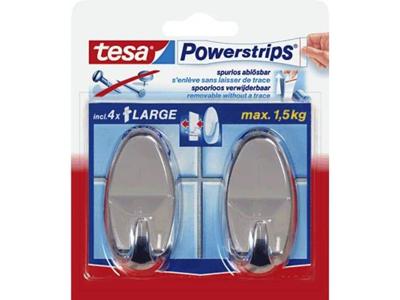 tesa POWERSTRIPS® Zelfklevende haak Large ovaal Chroom Inhoud: 2 stuk(s)