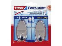 tesa POWERSTRIPS® Zelfklevende haak Large ovaal Chroom Inhoud: 2 stuk(s) - thumbnail