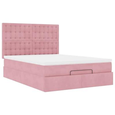 Ottoman bed met matrassen 140x200cm fluweel roze