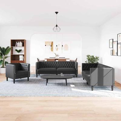 Bankstel 3 pcs Zwart 194 x 74.5 x 70.5 cm Kunstleer
