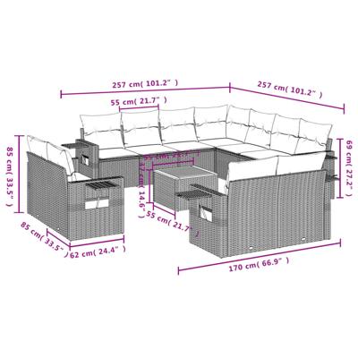 12-delige Loungeset met kussens poly rattan zwart 12-delige Loungeset met kussens poly rattan zwart