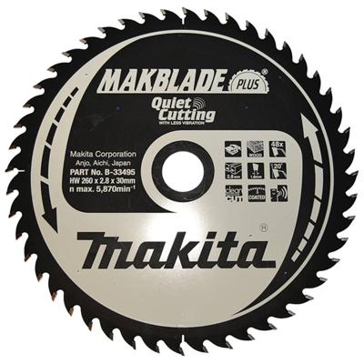 Makita MAKBLADE+ B-33495 Hardmetaal-cirkelzaagblad 260 x 30 x 1 mm Aantal tanden: 48 1 stuk(s) Makita MAKBLADE+ B-33495 Hardmetaal-cirkelzaagblad 260 x 30 x 1 mm Aantal tanden: 48 1 stuk(s)
