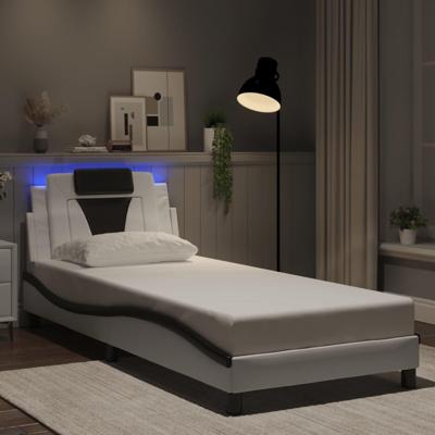 Bedframe "Viana" met LED zonder matras kunstleer wit en zwart 80x200 cm
