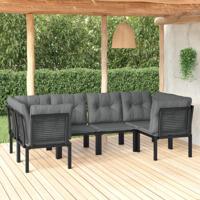 6-delige Loungeset poly rattan zwart en grijs - thumbnail