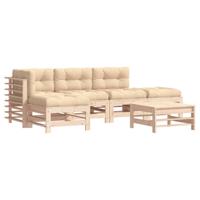 6-delige Loungeset met kussens massief hout - thumbnail