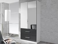 Kast ALVARO 2 deuren 2 lades wit/metaalgrijs met spiegel - thumbnail