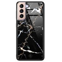 Samsung Galaxy S21 Plus glazen hardcase - Marmer zwart - thumbnail
