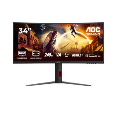 AOC Gaming CU34G4Z - 34 inch WQHD Curved Monitor, 240 Hz, FreeSync Prem., HDR400 (3440 x 1440, 1ms GtG, 2x HDMI 2.1, 1x DisplayPort 1.4, USB-hub) zwart-rood