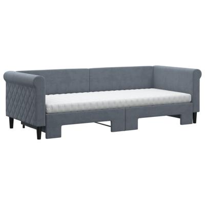 Slaapbank onderschuifbed matrassen 100x200cm fluweeldonkergrijs