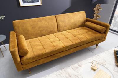 Moderne slaapbank COUTURE 196cm mosterdgeel microvelours 3-zits slaapbank functie incl. Kussen - 42490