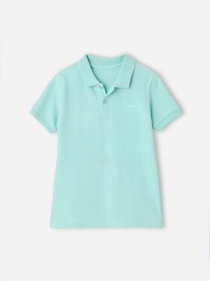 Poloshirt met korte mouwen voor jongens met borduurwerk op de borst turquoiseblauw Poloshirt met korte mouwen voor jongens met borduurwerk op de borst turquoiseblauw