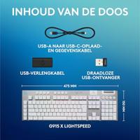 Logitech G G915 X LIGHTSPEED Low-Profile Wireless Gaming Keyboard, Double-Shot PBT Keycaps, volledig programmeerbare toetsen, RGB-achtergrondverlichting, GL Brown Tactile, US INT'L QWERTY - Wit - thumbnail