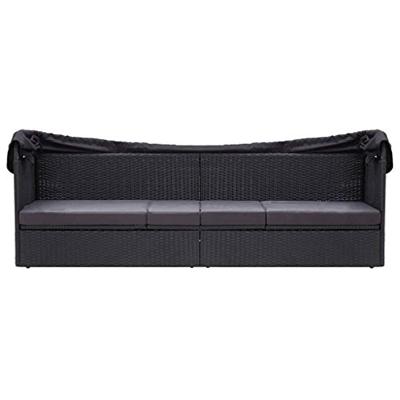 Loungebank met luifel poly rattan zwart Loungebank met luifel poly rattan zwart