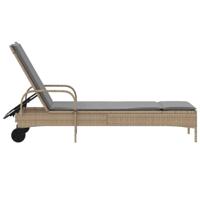 Ligbed met wielen en kussen poly rattan beige - thumbnail