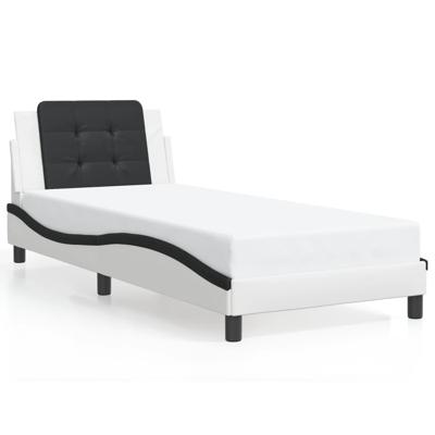 Bedframe met LED zonder matras "Zadar" kunstleer wit en zwart 140x190 cm - thumbnail