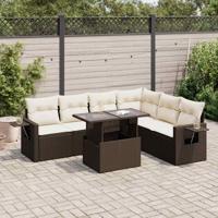 7-delige Loungeset met kussens poly rattan bruin - thumbnail