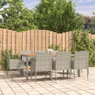 9-delige Tuinset met kussens poly rattan grijs
