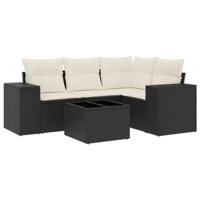 5-delige Loungeset met kussens poly rattan zwart - thumbnail