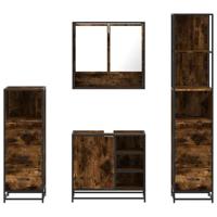 4-delige Badkamermeubelset bewerkt hout gerookt eikenkleurig - thumbnail