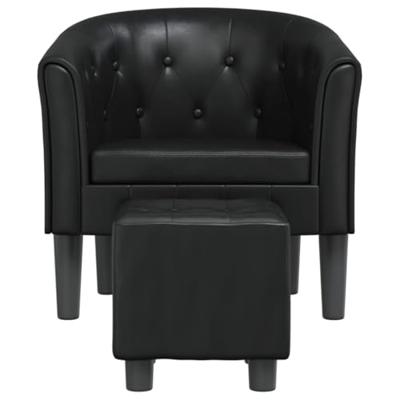 Kuipstoel met voetenbankje kunstleer zwart