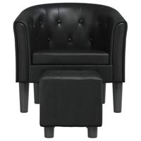 Kuipstoel met voetenbankje kunstleer zwart - thumbnail