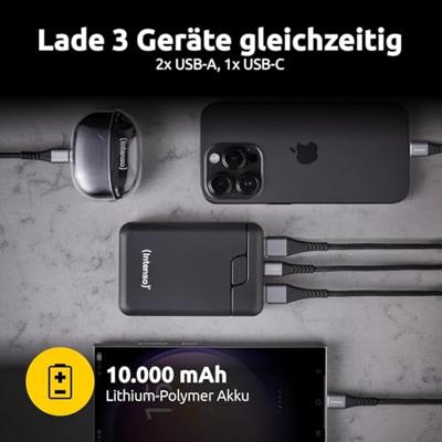 Intenso Intenso Power Bank B10000 black Powerbank 10000 mAh Li-ion USB-A, USB-C Zwart Statusweergave