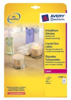 Etiket avery l7780-25 rond 40mm transparant 600st