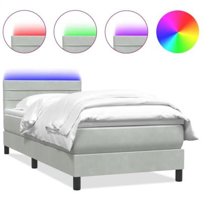 Boxspring met matras en LED fluweel lichtgrijs 90x210 cm
