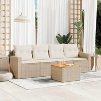 5-delige Loungeset met kussens poly rattan beige - thumbnail